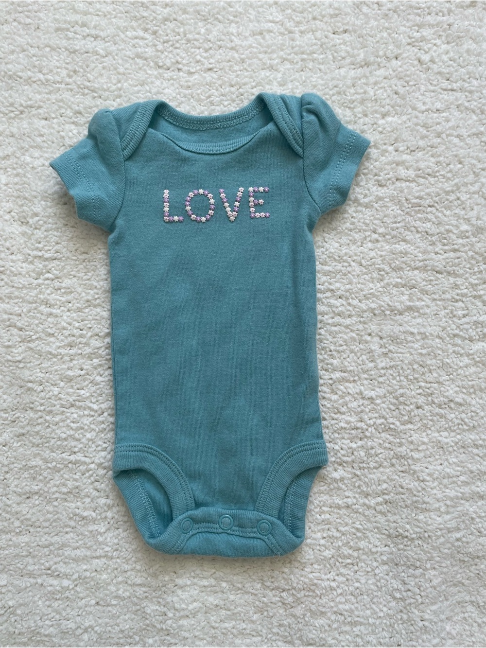 BabyPREMIE Teal 'LOVE' Short-Sleeve One-Piece Bodysuit